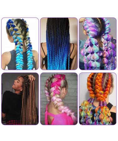 Aomig Ombre Braids Extensions - 2PC Artificial Hair for Braiding 24 Strands Black/Royal Blue/Sky Blue for Box Braids - Buy Online on GoSupps.com