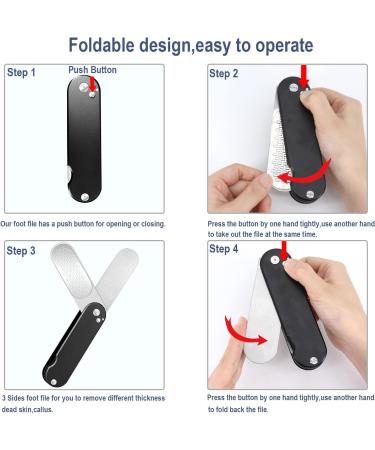 Foldable 3-in-1 Callus Remover for Feet | Professional Stainless Steel Foot Scrubber | Hard Dead Skin Remover & Grater | Wet/Dry Use | Easy to Carry - Black - Buy Online on GoSupps.com