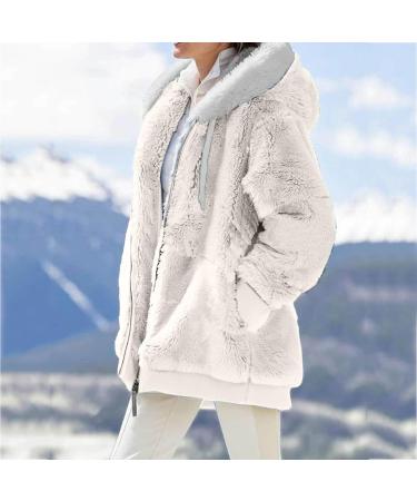 Hanxiulin Women's Fleece Plush Jacket - Warm & Lightweight Zipper Coat | Fluffy Quilted Autumn Winter 4XL Beige - Buy Online on GoSupps.com