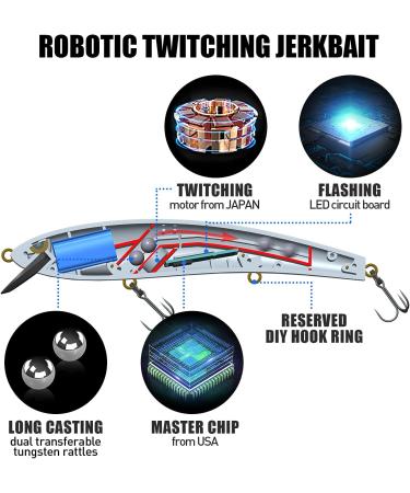 TRUSCEND Electronic Twitching Jerkbait LED Robotic Minnow Fishing Lure - USB Rechargeable - Slow Sinking Bass Lures - BlueGreen - Ideal for Freshwater, Saltwater, Ice, and Night Fishing - Buy Online on GoSupps.com