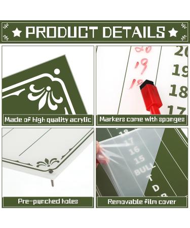Acrylic Dart Scoreboard Set | 2 Pcs | White and Green | Dry Erase | Cricket and 01 Dart Games | Includes 4 Markers | 15 x 7.8 Inches - Buy Online on GoSupps.com