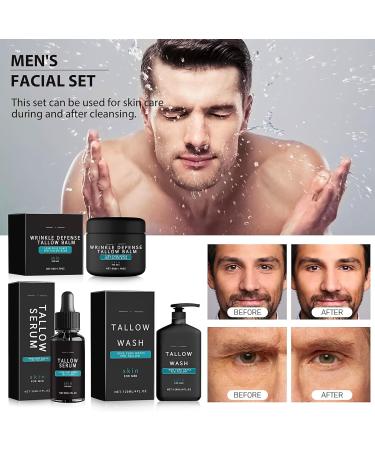 Wrinkle Defense Beef Tallow Balm Mens Skin Care Sets & Kits Mens Facial Kit Mens Skincare - Beef Tallow Mens Face Wash Tallow Serum Tallow Cream - Anti Wrinkle Moisturiser For Men Day & Night - Buy Online on GoSupps.com