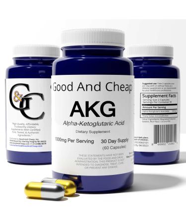 AKG Supplement 1000mg 60 Capsules 30 Day Supply Calcium Alpha Ketoglutaric Acid by Good and Cheap