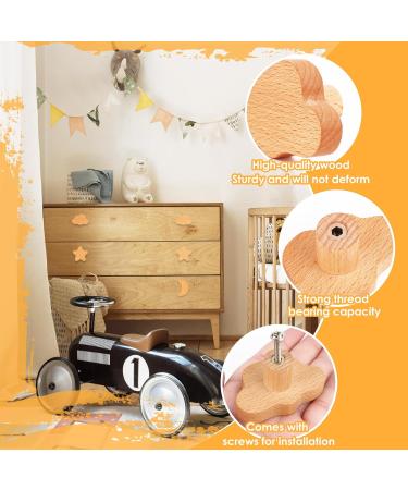Akone Cabinet Buttons Set - 6 Wooden Star Moon & Cloud Knobs for Children's Furniture | Natural Decorative Drawer & Cupboard Hardware - Buy Online on GoSupps.com