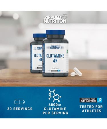 Applied Nutrition Glutamine 4K - 4000mg L-Glutamine Capsules for Amino Acid Restoration (120 Capsules) - Buy Online on GoSupps.com