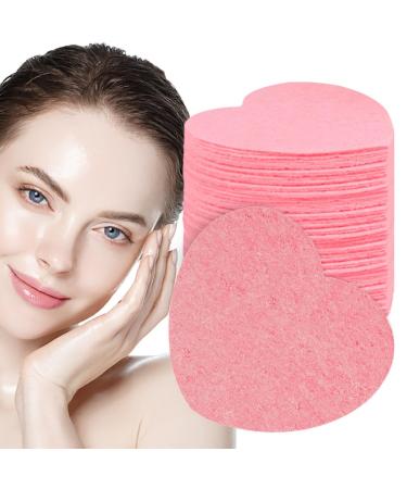 Facial Scrub Pads Heart Shape Compressed Sponges for Facial Cleansing - Cellulose Facial Sponges for Facial Washing Pore Cleaning Scrubber Bathing Household Pink
