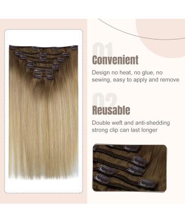 Buy FSHINE Clip-In Hair Extensions - Chestnut Brown Ombre Honey Blonde & Platinum Blonde - Real Remy Hair 35cm 120g 7 Pieces - Thick & Smooth for Women - Buy Online on GoSupps.com