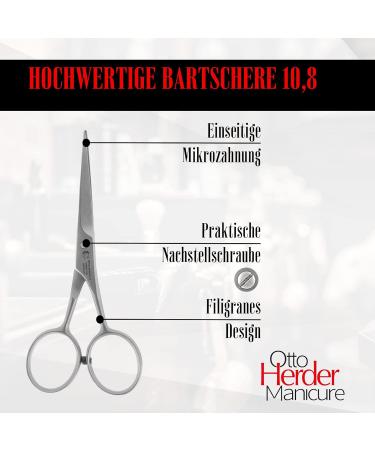 Otto Herder Bartscher Nose Hair Scissors - 10.8 cm Rustproof One-Sided Micro Toothing for Precision Trimming & Grooming Mustache & Beard - Buy Online on GoSupps.com