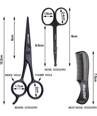Beard Scissors/Nose Scissors/Mustache Comb Multi Functions Grooming Kit Gift Set Beard Trim Scissor Kit Trimming Nasal Hair for Men with Storage Bag (Black) - Buy Online on GoSupps.com