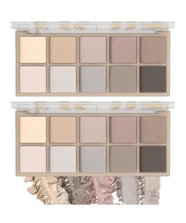 10 Colors Eyeshadow Palette Matte Nude Eye Makeup Palette Ultra-Blendable Long Lasting High Pigmented Waterproof Nudes Neutral Smooth Eye Shadow Palette for Women Natural Charming Looking #04 2Pcs