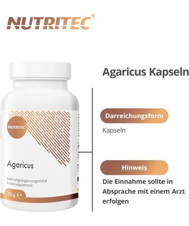 Nutritec Agaricus Vital Fungus - 120 Vegan Capsules | Dietary Supplement with Almond Fungus Powder & Acerola Extract | No Additives | International Shipping - Buy Online on GoSupps.com