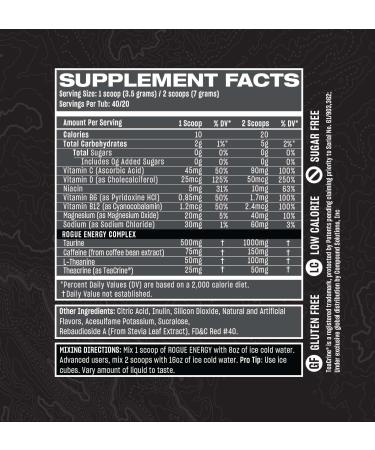 Rogue Energy Drink Powder - Sugar & Gluten Free Gaming Supplement | Mental Focus & Caffeine | 40 Servings - Made in USA - Buy Online on GoSupps.com