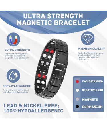 Loccy Magnetic Therapy Bracelet for Men Titanium Steel Arthritis Pain Relief | Double-Row Magnetic Tape & 2x Rings | Ideal Gift for Birthdays Father's Day Anniversary Black - Buy Online on GoSupps.com