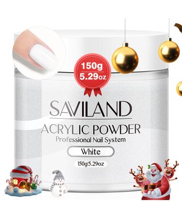 Saviland White Acrylic Powder -150g/5.29OZ Acrylic Nail Powder Large Capacity Professional for Acrylic Application System Nail Art 3D Flowers Carving Nail Extension Nail Carving