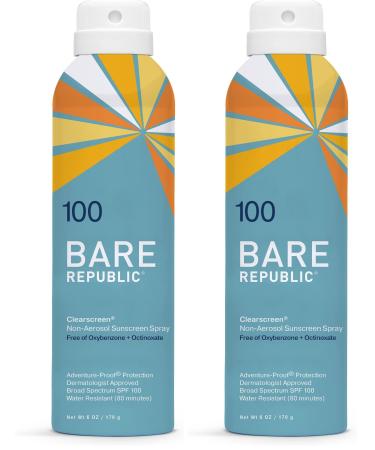 Bare Republic Clearscreen Sunscreen SPF 100 Sunblock Spray Water Resistant with an Invisible Finish 6 Fl Oz (Pack of 2)