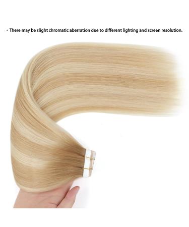 Real Hair Tape In Extensions - Ash Brown Root & Platinum Blonde Highlights | 50 cm | Premium Quality - Buy Online on GoSupps.com