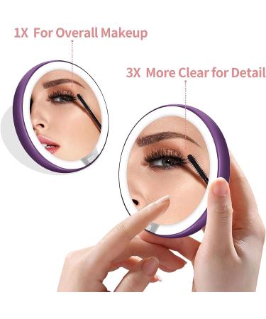 PURPLE PAVAAIDAN Travel Compact Mirror with LED Light - 1X/3X Magnifying Double Sided Makeup Mirror - Dimmable Portable Mirror for Handbag and Purse - Buy Online on GoSupps.com