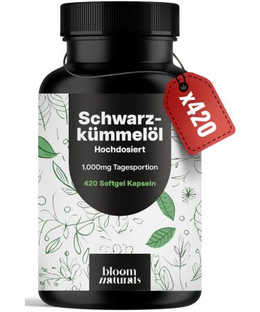 Supplement Hub Black Cumin Oil Capsules High Dose 420 Softgel Capsules 1000 mg per Daily Serving Vitamin E Produced in Germany Labor Tested