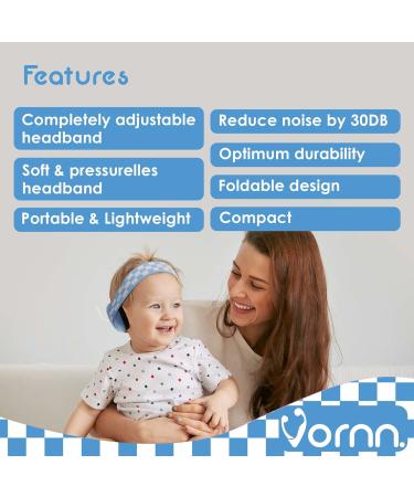 VORNN Silent Baby Ear Defenders - Noise Reduction Earmuffs for Kids 0-36 months - Adjustable Headband - UK Design (Blue) - Buy Online on GoSupps.com