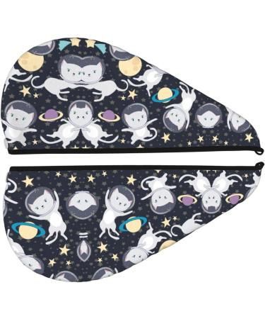 Fun Cat Astronaut Coral Velvet Dry Hair Cap | Unisex Wet Towel Wrap for Bathroom Pool Beach & Home - Perfect Accessory - Buy Online on GoSupps.com