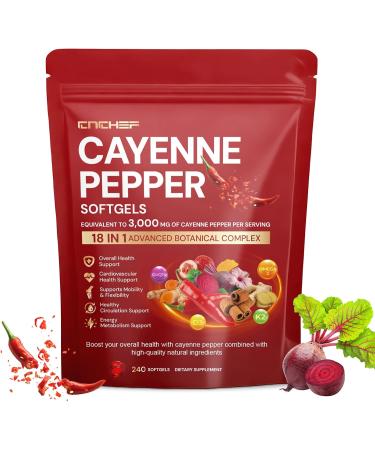 Cayenne Pepper Softgels Supplement, Cayenne Pepper Capsules with VitaminD3+K2,Berberine, Q10, Omega-3, Turmeric, Hawthorn, Beetroot, Supports Leg Vein, Digestive & Heart Vessel Health, 240 Softgels - Buy Online on GoSupps.com