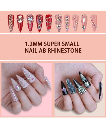 8000Pcs Ultra Mini 1.2mm Nail Rhinestones - Iridescent AB Tiny Crystals for Nails - Swarovski Like Bling - Nail Gems and Charms - 2 Nail Tray - Buy Online on GoSupps.com