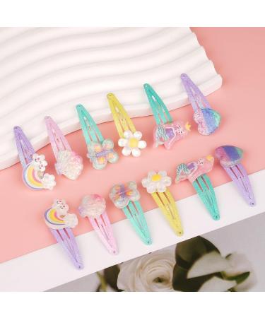 6 Pairs Multi-Colored Hair Clips for Girls - Mermaid Butterfly Rainbow & Flower Accessories | Perfect Birthday Party Gift - 12 Pack - Buy Online on GoSupps.com