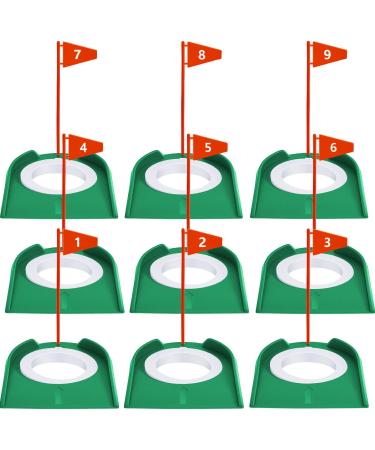 9 Pack Golf Putting Cup and Flag Plastic Golf Hole Training Aids Golf Training Putters for Indoor Outdoor Kids Men Women Office Backyard Garage Accessories Red