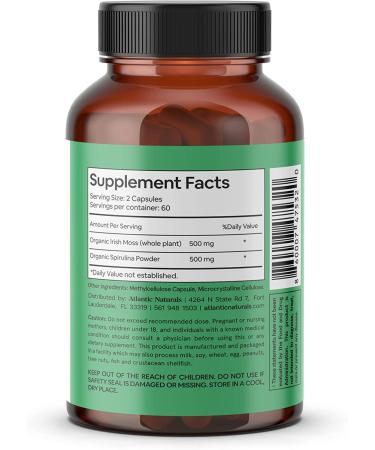 Sea Moss 1000MG Capsules with Spirulina - 120 Vegetarian Capsules - Buy Online on GoSupps.com
