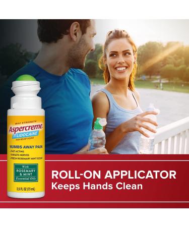 Aspercreme Essential Oils Lidocaine Pain Relief Roll-On 2.5 oz - Rosemary & Mint Formula - Buy Online on GoSupps.com