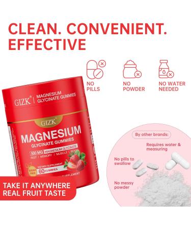 Magnesium Glycinate Gummies 500mg Sugar Free Strawberry Flavor Magnesium Gummies for Sleep, Stress, Muscle & Nerve Support Vegan, No Melatonin - 60 Count for Adults & Kids - Buy Online on GoSupps.com