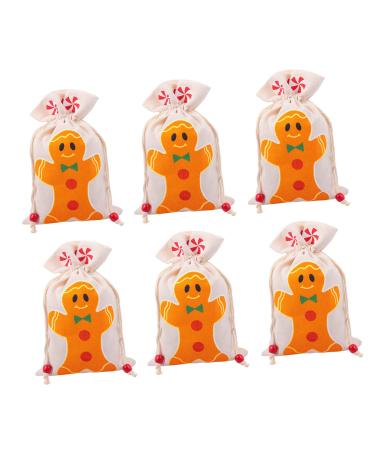 Healvian 6pcs Adorable Bags Portable Christmas Sweets Pouches Printed Draw Ginger Kids Candy Man 15x23cm Assorted Color
