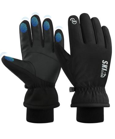 Zenuta waterproof ski gloves women men warm winter gloves men with 5 finger touchscreen bicycle gloves men's winter black M