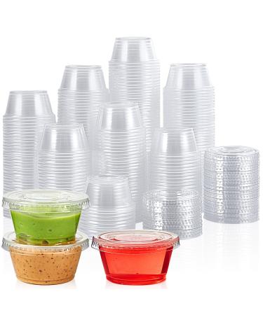 200 Sets - 2 oz. Disposable Plastic Portion Cups with Lids, Small Plastic Condiment Containers for Sauce, 2 oz Jello Shot Cups, Souffle Cups 2 oz - 200 set