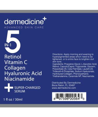 5-in-1 Potent Face Serum with Retinol, Vitamin C, Collagen, Hyaluronic Acid, Niacinamide | 1 fl oz - Reduce Fine Lines & Dark Spots - Buy Online on GoSupps.com