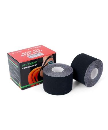Kinesiology Tape Kinetic for Knee, Shoulder, Elbow and More, Perfect K Athletic Tape for Sports, Recovery and Physio Therapy, 2 Pack Black