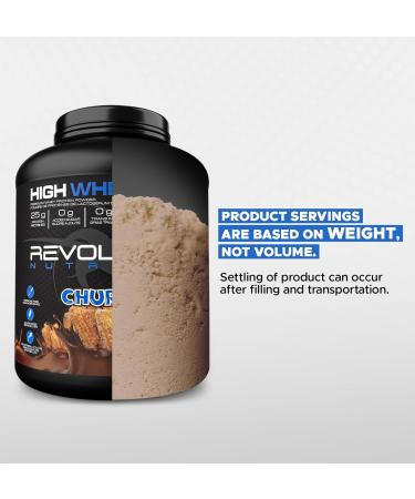 Revolution Nutrition High Whey Protein Powder Whey Isolate Superior Formula Gluten Free Lean Muscle Mass For Men & Women 25g of Protein Per Scoop 2.7kg 73 Servings (Churros 6 Pound) Churros 6 Pound - Buy Online on GoSupps.com