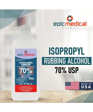 Isopropyl Rubbing Alcohol 70% USP 32 oz Bottle - First Aid Antiseptic for Wounds - Epic Medical Supply - Buy Online on GoSupps.com