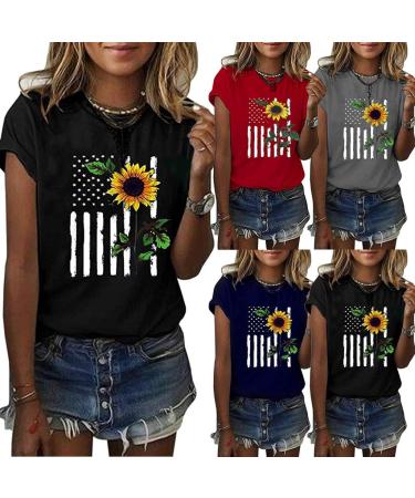 Women's Sunflower Graphic T-Shirt | Plus Size Loose Fit Blouse | Short Sleeve Casual Tee | Workout Shirt - Blue, X-Large - Buy Online on GoSupps.com