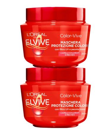 L'Oreal Paris L'Oreal Paris Elvive Color-Vive Colour Protection Mask for Coloured or Highlighted Hair Nourishing Formula with Red Peony Extract and UV Filter 2 x 300 ml Jars