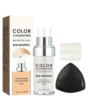 Color Changing Foundation, Color Changing Foundation for Mature Skin, Color Changing Liquid Foundation, Used to Conceal Wrinkles, with 1 Powder Puff (1 Piece, 30ml)