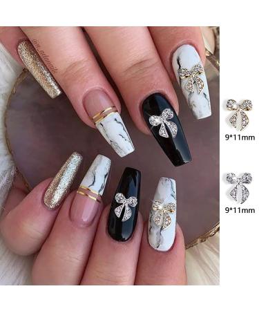 30 Pieces Gold & Silver Alloy Bow Nail Charms with Clear Rhinestone - Nail Art Studs for Women & Girls - Buy Online on GoSupps.com