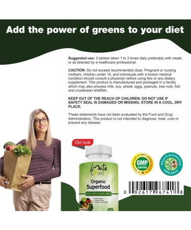 Organic Superfood Greens Fruits Veggies Complex - 120 Count Pack - Antioxidant-Rich Dietary Supplement with 14 Greens, 14 Fruits & Vegetables, Alfalfa - Non-GMO, Organic Ingredients - Buy Online on GoSupps.com
