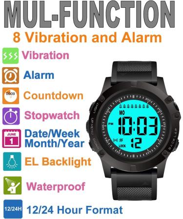 TICCI Men s Vibrating Alarm Watch | 8 Alarm Pill Reminders for Seniors | Waterproof Big Digits Medication Aid - Buy Online on GoSupps.com