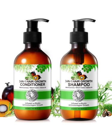 3 in 1 Shampoo and Conditioner with Biotin Rosemary Oil Black Castor Oil and Batana 2 x 10.56 fl oz Shampoos and Conditioners to Strengthen and Restore Brittle Hair (#3)