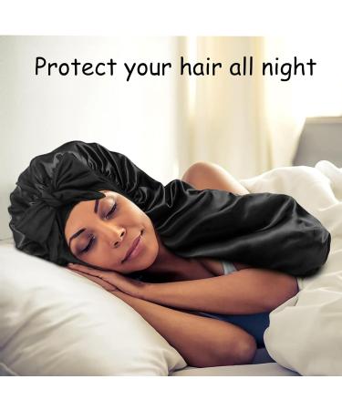 Sengterm Long Satin Hair Hood - Silky Adjustable Sleeping Hat for Women | Extra Big Satin Sleep Cap for Long Curls | L-XL Black - Buy Online on GoSupps.com