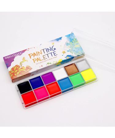 Proamate Glow in Dark Neon Face Body Paint Palette Kit - 12 Colors with Brushes & Stencils for Halloween Party & Carnival - Buy Online on GoSupps.com