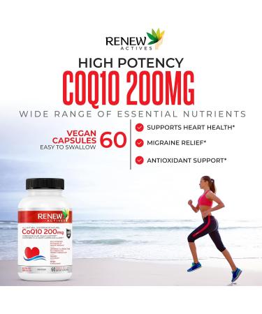Renew Actives CoQ10 Ubiquinone Supplement: 200mg CoenzymeQ10 Caps - Cardiovascular Helps with Migraine & Headaches & Immune System Health Boost - High Potency Oxidized CoQ10-60 Capsules (2packs) 60 count (Pack of 2) - Buy Online on GoSupps.com