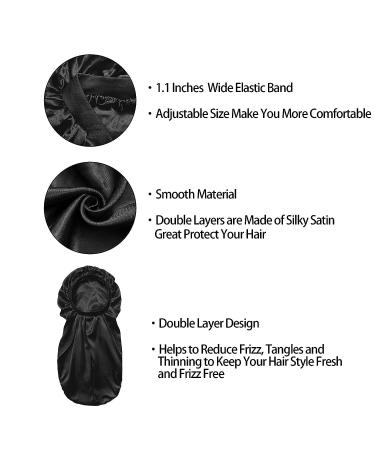OWIIZI Satin Bonnet - Extra Large Double Layer Sleep Cap for Long Hair - Black - Buy Online on GoSupps.com