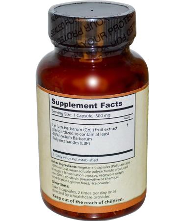Buy Dragon Herbs Goji LBP-40 - 500mg, 100 Vegetarian Capsules for Immune Support - Buy Online on GoSupps.com